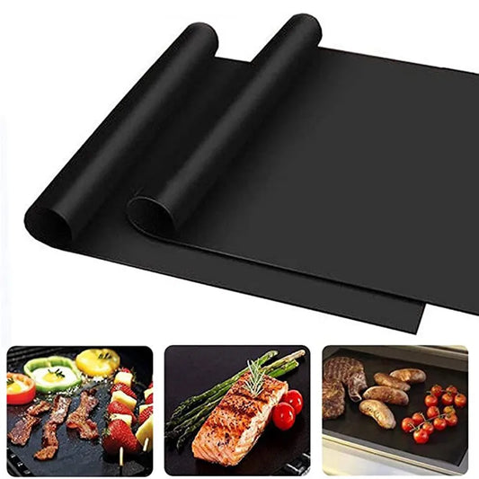 Non-Stick, Heat Resistant, Easy To Clean BBQ Grill Mat: These non-stick cooking mats are PFOA-free, non-toxic, and made from PTFE-coated fiberglass fabric to ensure even heating and moisture retention in food!