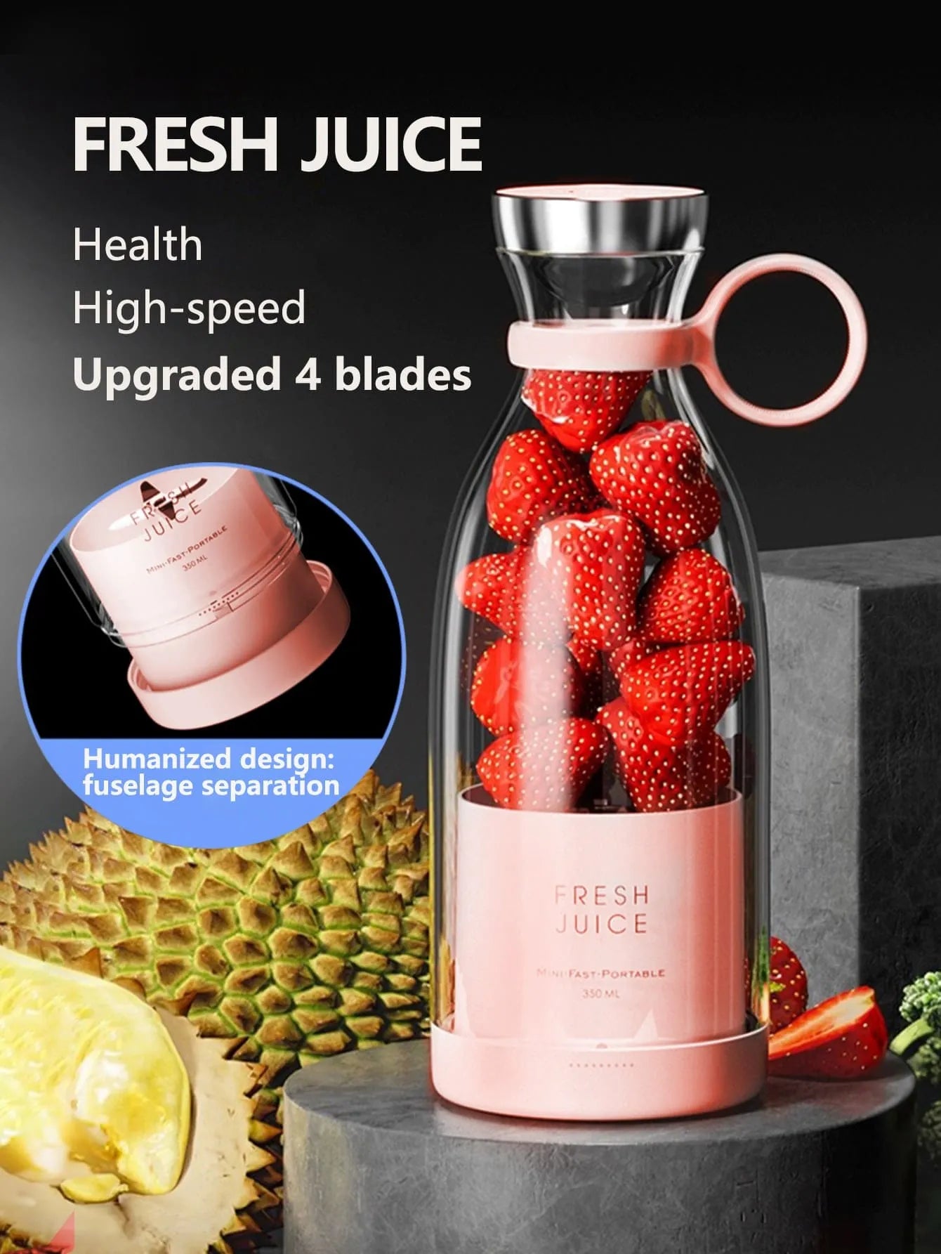 Portable 12 oz Electric Blender Bottle: This innovative personal sized blender bottle is a convenient way to rejuvenate with a quick smoothie from any location!